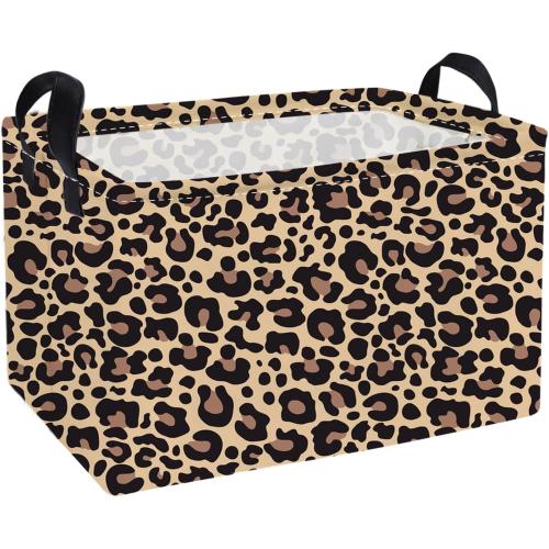 Essme Rectangular Leopard Print Baskets,Cute Basket with Handles for Room Decor, Book Bins,Shelf Basket.（New Leopard Print