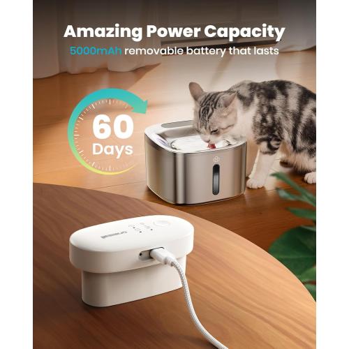 oneisall Wireless Cat Water Fountain, 3.5L/118oz Battery Operated Pet Drinking Fountain Stainless Steel, Running Water Dispenser Fountains for Cats, Cordless&Rechargeable with Motion Sensor(Hale 3.5L)
