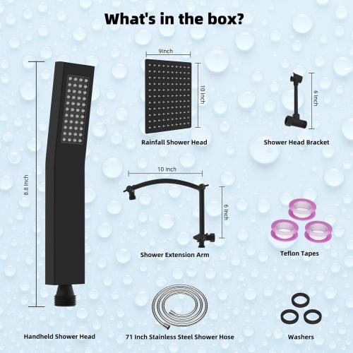 New Open for inspection Hibbent All Metal 10'' Rainfall Shower Head, Dual Shower Head Combo, High Pressure Handheld Shower Wand, 16'' Adjustable Arc-shaped Shower Extension Arm, 71'' Hose, Showerhead Holder, Matte Black