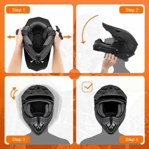 Adult ATV Dirt Bike Helmet with Goggles Gloves & Mask Quick Release Buckle Adjustable Sun Visor Motorcycle Adult Helmet Off-Road Motocross Downhill Moped MX for Unisex-Adult