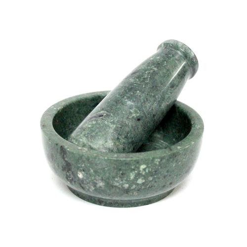4 Diameter Natural Stone Mortar and Pestle Set as Spice Grinder, Medicine Masher - Okhli and Musal (Green Shallow)