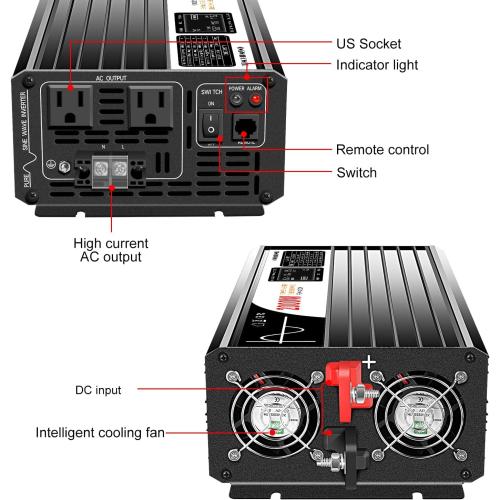 Black Xijia Pure sine Wave Inverter 2000W 48 Volt dc to 120 Volt ac Inverter (Peak Power 4000W) rv Converter 60HZ with Soft Start for car &Camping (DC48V (Range 40V-60V) 2000W)