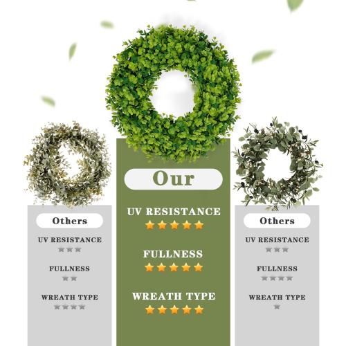 2Pack 18in Boxwood Wreaths, Artificial Preserved UV Resistant Green All SeasonsWinter Spring Summer Door Wreaths for Front Door Outdoor Indoor Farmhouse Porch All Year Round