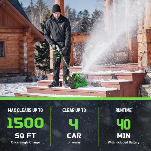 40V Brushless Cordless Snow Shovel, 13.5Inch Electric Snow Blower with 2X 4.0Ah Batteries & Quic Charger, Battery-Powered Snow Removal with 16.5FT Throw Distance for Patio, Deck, Driveway