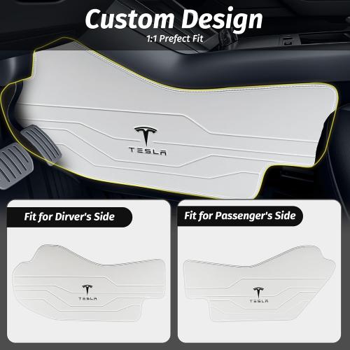 Center Console Leather Side Anti-Kick Mats(2 Pieces) Designed for Tesla Model Y Juniper(2025-2027),Waterproof, Dust Resistant, Front Seat Side Protector Cover White