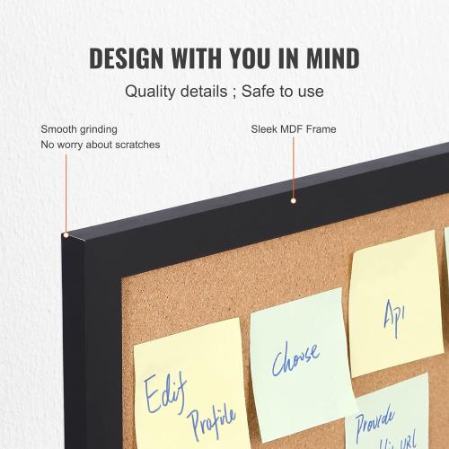 VEVOR Cork Board, Large Bulletin Board with Black MDF Frame, Wall Mounted Pin Board for Office, School and Home Decor, Hanging Message Board for Pictures and Notes, 10 Push Pins Included