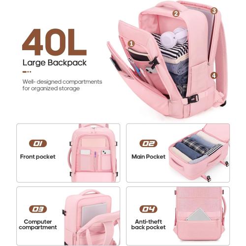 UKEIN Luggage Sets 3 Piece, Carry On Luggage 20In With Spinner Wheels,PC Hardside Suitcase Set with TSA Lock,Durable Carry On Suitcase With Travel Backpack for Men (Pink, 3 piece set (20inch))