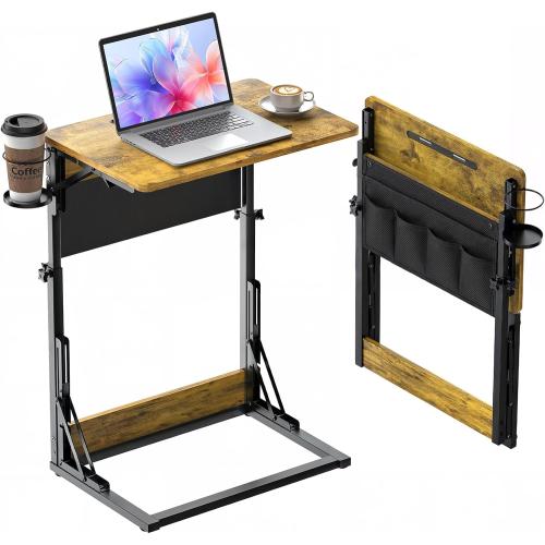 HUANUO Adjustable TV Tray Table – Easy Assembly TV Tray with Cup Holder, Storage Bag & Tablet Slot, Height Adjustable Folding Desk for Bed, Couch & Living Room with Space-Saving Design