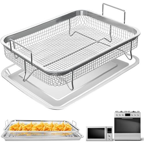 Air Fryer Basket for Oven,2 Pieces 12.2'' * 8.74'' Non-stick Stainless Steel Mesh Grill Basket Air Fryer Baking Accessories Rack Roasting Basket for Convection Oven with Air Fryer, Dishwasher Safe