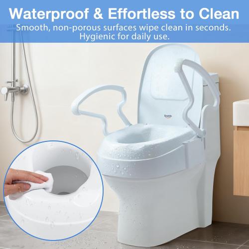 Raised Toilet Seat Risers for Seniors, Elevated Toilet Seat with Handles, 3-Level Height Adjustable, Support up to 300 Lbs