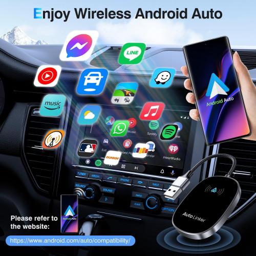 Android Auto Wireless Adapter for Cars with Built-in Wired Android Auto Easy Setup Support NFC Pair Fast Seamless Connection Stable Plug and Play Wireless Car Adapter Dongle (Black)