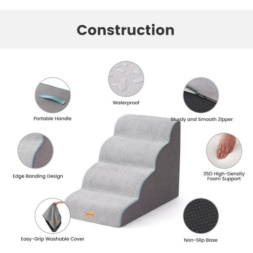 Gardner Pet Dog Stairs for Small Dogs 19.7 H, Curved 4-Step Pet Stairs, Dog Steps for High Bed (18-24 in), Couch with Durable Non-Slip Waterproof Fabric Cover and CertiPUR-US Certified Foam