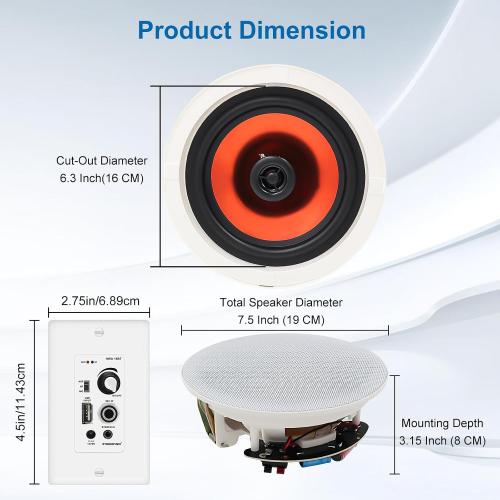 STUDIOFINIX 6.5 Inch Bluetooth Ceiling Speakers,600W 2-Way System with Wall Amplifier,for Home Theater, Living Room,Office,Kichten,Study Room,Basement,Covered Patio and Flush Mount (4 Speakers)