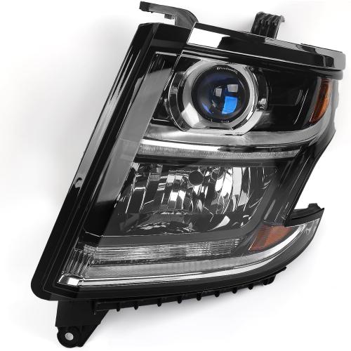FIONE Headlight Compatible with Chevy Tahoe/Suburban 2015-2020 DRL Halogen Headlamp NOT HID Black Housing Left Driver Side LH W/O Bulbs