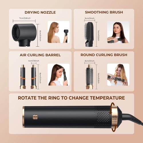 5 in 1 Blow Dryer Brush, Upgrade Hair Dryer Brush Air Curler Air Curling Wrap Styler, Detachable Hot Air Brush Negative Ion Curling Brush Iron, Hair Styling Tools for Drying Curling Straightening