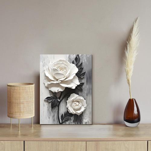 Framed Wall Art Canvas Wall Art White Rose Floral Framed Canvas Wall Single Piece Sculpture Wall Decor for Living Room Bedroom Office Modern Home Art Elegant Floral Art 12x16 Inch