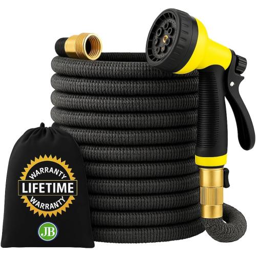 J&B XpandaHose 150ft Expandable Garden Hose – Ultra-Strong 3750D, 4-Layer Latex Core, Brass 3/4 Connectors, 10-Pattern Nozzle & Storage Bag – Lightweight, Kink-Reducing, Leak-Resistant