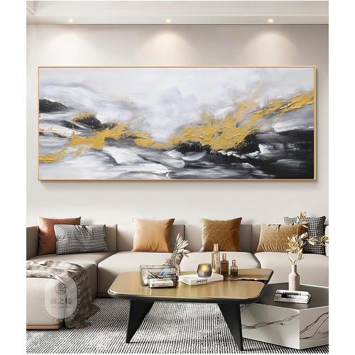 Hand Painted Abstract Living Room Canvas Wall Art,Framed 3D Modern Oil Painting for Bedroom,Large White and Black Abstract Canvas Pictures Office Decoration 24x56 inches