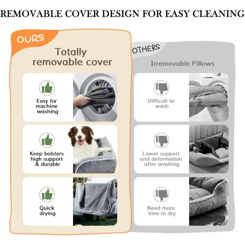 Comfort Expression Orthopedic Dog Bed for Extra Large Dogs , Waterproof Egg Crate Foam L Pet Bed with Removable Bolsters, Dog Couch with Washable Cover & Non-Slip Bottom, Gery White