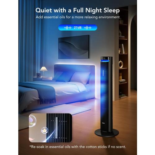 GoveeLife 42 in. Tower Fan, 150 Deg Oscillation, 5 Modes 12 Speeds, Black