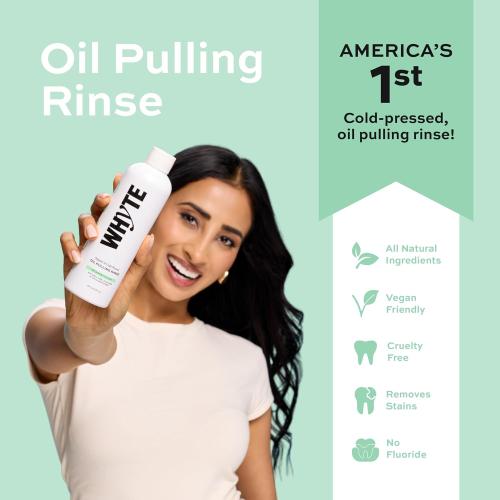 Whyte Cold-Pressed Organic Coconut Oil Pulling Mouthwash for Bad Breath, Teeth & Gum Health, Oral Rinse for Fresh Breath, Alcohol-Free & Fluoride-Free, 8oz (Spearmint) (2 pack)
