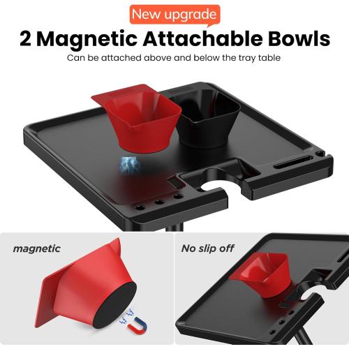 TASALON Salon Metal Tray Attached to Chair 360 Degree Rotation Barber Chair Tray for Dental, Cart with 2 Magnetic Bowls,Fully Adjustable Hairstylist for Barber Tattoo Tools