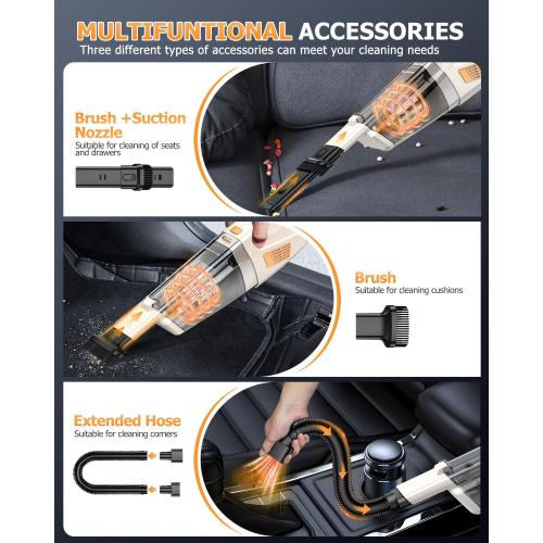 BQYPOWER Handheld Vacuum Cordless, 16000PA Strong Suction Hand Held Vacuum Dust Busters Cordless Rechargeable with Multiple Accessories, Portable Car Vacuum Cleaner High Power for Car Home Office