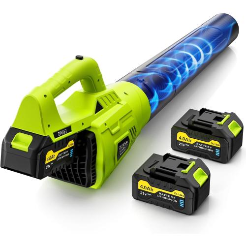 Leaf Blower Cordless, 21V Powerful Electric Leaf Blower with 2 * 4.0Ah Batteries & Fast Charger, 2-Speed Power Settings, Battery Powered Blowers for Lawn Care, Yard, Lawn, Patio, Dust, Blows Leaves