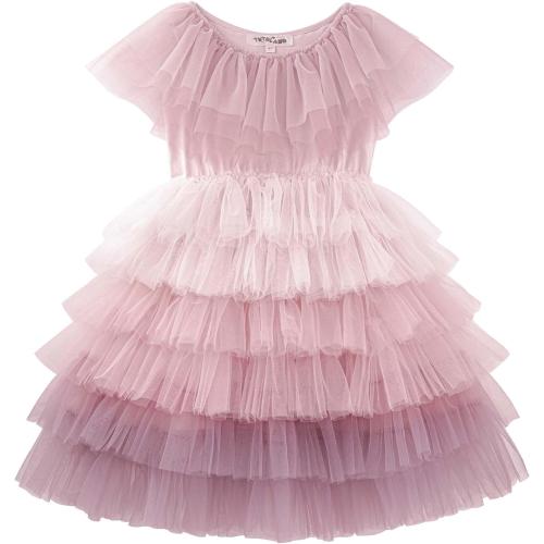 Pink Tutu Dress for Girls - Embroidered Tulle Tiered Layered Flower Toddler Dress for Wedding & Birthday