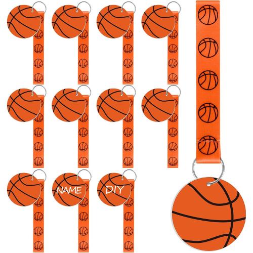 6 Pcs Basketball Ribbon Keychain, 5.5 in Basketball Wristlet Lanyard keychain With 2.75 in PVC DIY Name Id Basketball Card For Boys Girls Basketball Sports Eenthusiast Game Day Team Gift