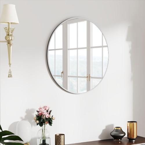 SCWF-GZ 24 Round Mirror Circle Wall Mounted Hanging or Against Wall Aluminum Alloy Metal Frame Dressing Make-up Mirrors for Entryway Bedroom Bathroom Living Room 24 inch Silver