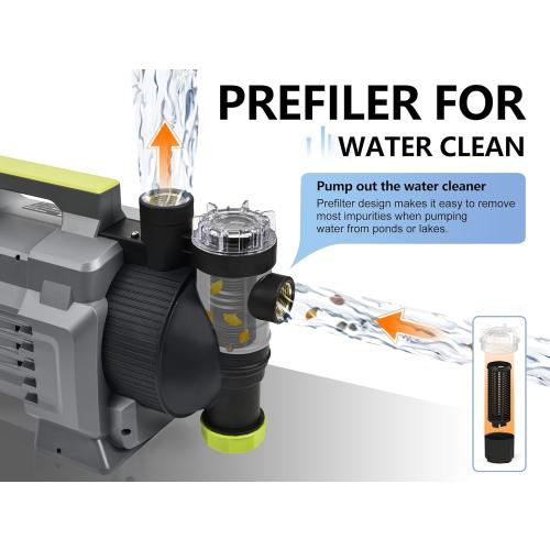 FLUENTPOWER 1.5HP Automatic Garden Booster Pump with Integrated Prefilter, 1300GPH, Lift 150FT, Portable Shallow Well Jet Pump, Water Transfer Draining Pump for Home Garden Lawn Sprinkler Irrigation