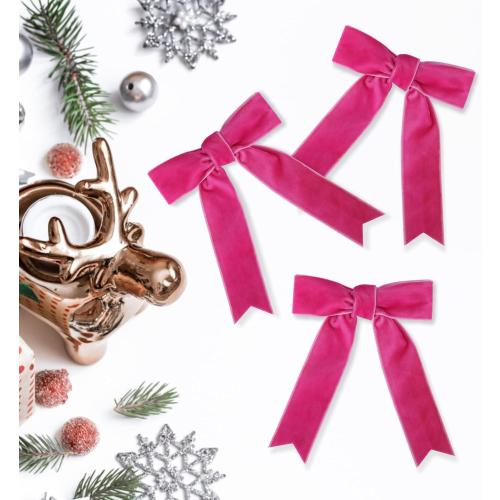 Meseey 12 Pcs Hot Pink Velvet Bows with Twist Tie 3.5 Inch Pre-Tied Vintage Christmas Velvet Ribbon Bows for Treat Bags Gift Wrapping Basket Wedding Baby Shower Brithday Party