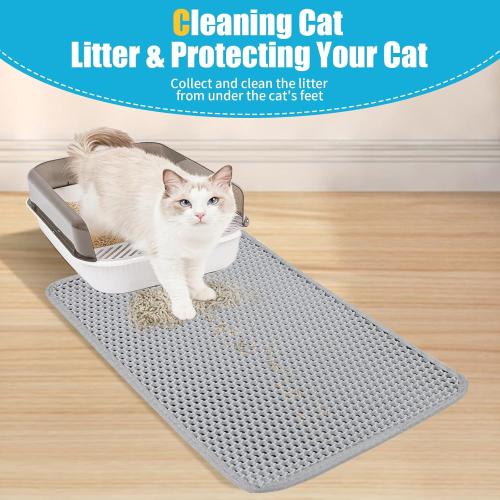 Cat Litter Mat, Kitty Litter Collector, Double Layered Honeycomb Design Waterproof, Anti Urine, Anti Slip, Easy to Clean, Limit Garbage (30x24, Grey)