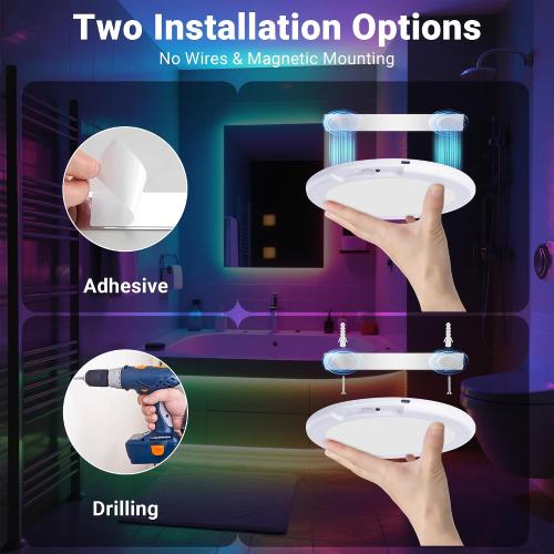 Shower Lights for Inside Shower - 1 Pack Rechargeable Ceiling Light with Remote, Color Changing & White Timing Light, Motion Sensor Battery Powered Shower Lamp for Bathroom Closet Patio