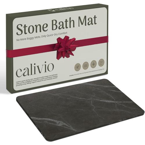 Quick Dry Shower Stone Bath Mat, Super Absorbent & Non-Slip 24 x 16 Inch Diatomaceous Earth Mat, Durable & Easy to Clean Diatomite Bath Mat for Bathroom Floor/Kitchen (Dark Gray)