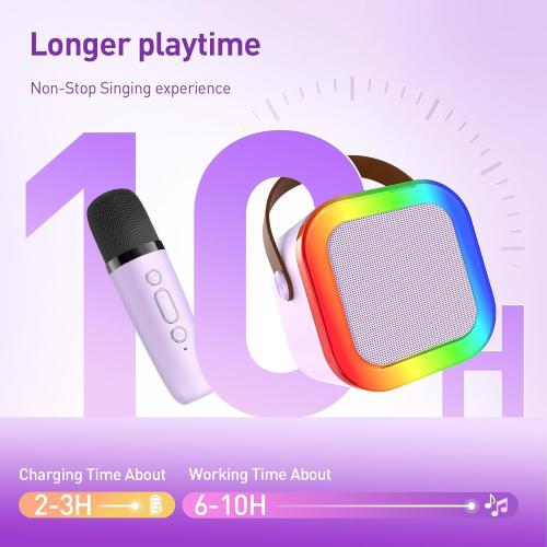Mini Karaoke Machine: Mini Karaoke Machine with 2 Wireless Karaoke Microphones and Light for Family Home Party - Portable Singing Karaoke Speaker - Stage-subwoofers (Purple)