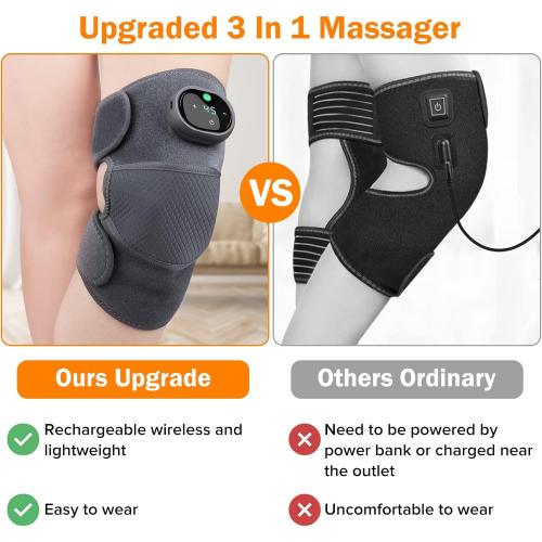 Heating Knee Massager, Knee Shoulder Elbow 3-in-1 Heating Vibration Massager, Portable Wireless Hot Compress Massager, Relieve Joint Pain and Pressure, Suitable for Office, Study