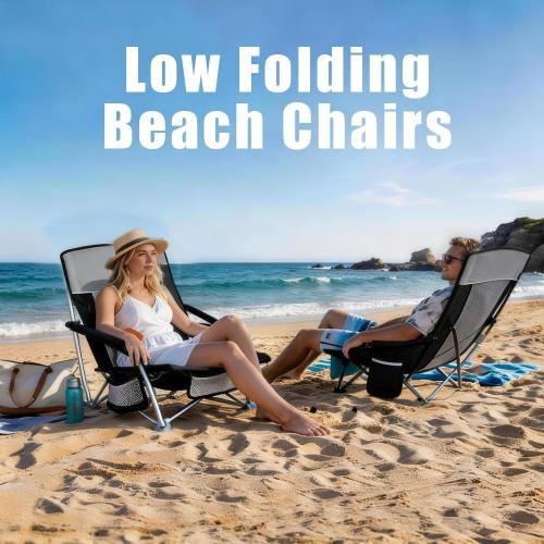 ‼️could have mild stains ‼️SUNNYFEEL Folding Beach Chair, High Back Beach Chairs for Adults, Lightweight Portable Camp Chair 300lbs Heavy Duty with Carry Bag, Cup Holder for Outdoor Travel Picnic Concert, 2 Pack, Black