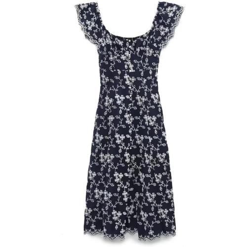 Women'S Slim Fit Square Neck Sleeveless Slim Fit Embroidered Split Midi Dress