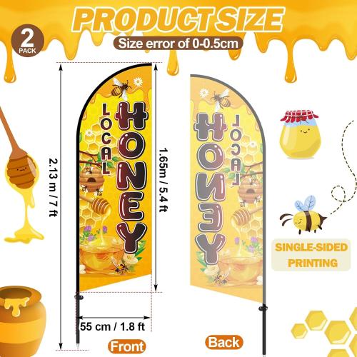 2 Set Honey Feather Flag with 2 Pcs Flagpole Kit, 7ft Honey for Sale Signs Outdoor, Business Feather Flag Banner Sign for Outside Sale(Local)