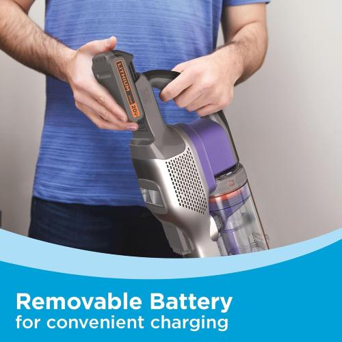 Purple BLACK DECKER Pet Hair Vacuum, Cordless Vacuum Cleaner Pet Hair, Up to 55 Minutes of Runtime, Interchangeable Floorhead, Maximum Suction, Multi-Surface, Light Weight, Powerseries Extreme (BSV2020P)