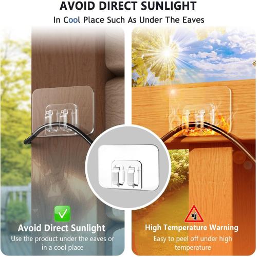 Hooks for Outdoor String Lights - 100 Pack with Adhesive Strips - No Damage, No Tools, No Holes, Waterproof and UV-Resistant, Perfect for Christmas and Patio Decor