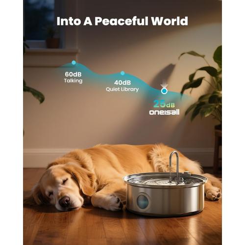 oneisall Dog Water Fountain, 7L/230oz/1.8G Quiet Dog Fountain Water Bowl, Stainless Steel Dog Water Fountain with Visual Water Level&Triple Filtration for Large Medium Small Breed Dogs Pets