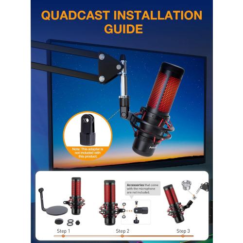 QuadCast Boom Arm, Mic Arm for Blue Yeti HyperX QuadCast SoloCast Fifine AM8 and Most Microphone, Mic Stand Desk with 3/8 to 5/8 Adapter by SUNMON