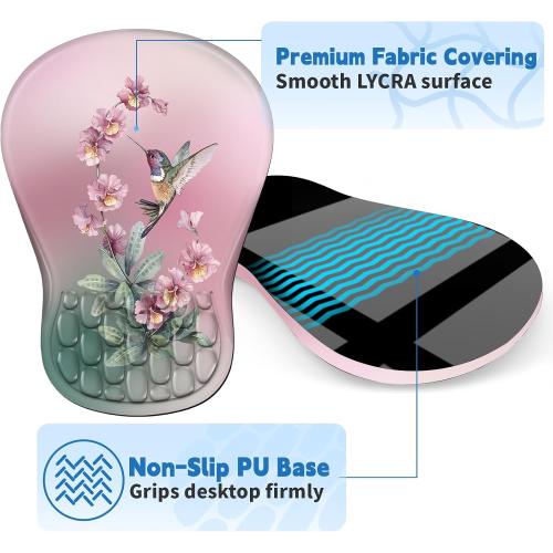 Ergonomic Mouse Pad with Wrist Rest Support, Mousepad with Comfortable Memory Foam Wrist Rest and Non-Slip PU Base for Pain Relief, Computer, Laptop, Office, Home (Hummingbird)