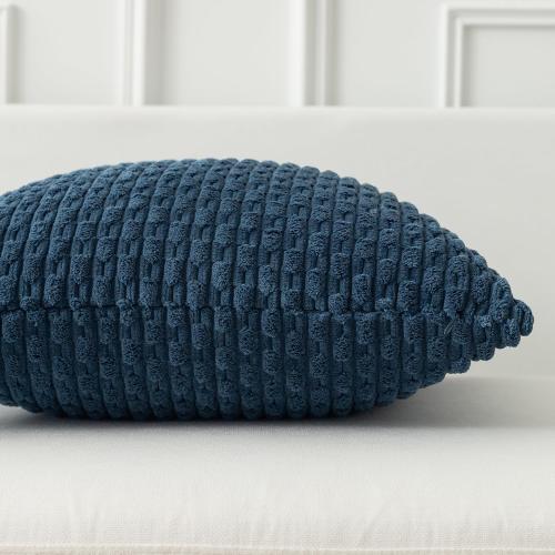 Kevin Textile Throw Pillow Covers Soft Corduroy Decorative Set of 2 Boho Striped Pillow Covers Pillowcases Farmhouse Home Decor for Couch Bed Sofa Living Room 18x18 Inch Blue
