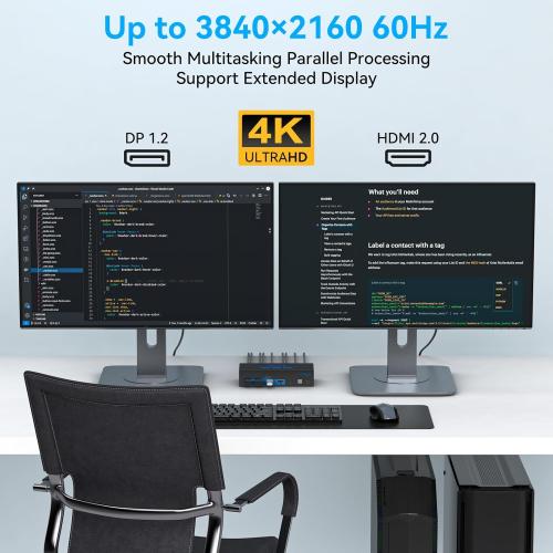 HDMI Displayport KVM Switch 2 Monitors 2 Computers 4K@60Hz DP KVM Switcher Dual Monitor for 2 Computers Share 2 Screens and 4 USB 3.0 Ports Support Extended/Copy Mode with Desktop Controller