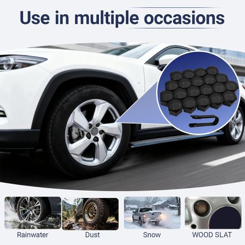 20PCS 17mm Lug Nut Covers, Hexagonal Wheel Bolt Covers Caps, Tire Nut Rust and Dust Protection Cover with Remover Clip, Universal for Most Car Lug Nut Caps, Auto Exterior Accessories (Black)