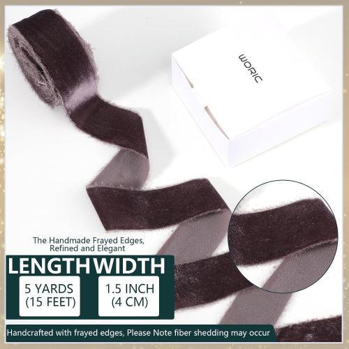 Brown Velvet Ribbon 1 1/2 Inch 5 Yards Frayed Velvet Valentines Ribbon for Wedding Flower Bouquet Gift Wrapping Wreath Valentines Day Gifts Home Decorations